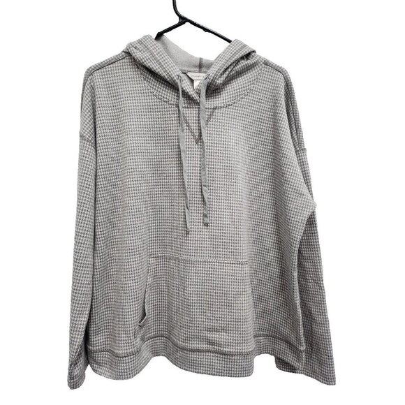 Christopher & Banks Womens Gray Houndstooth Hoodie XL Knit Drawstring Pullover - Picture 1 of 10